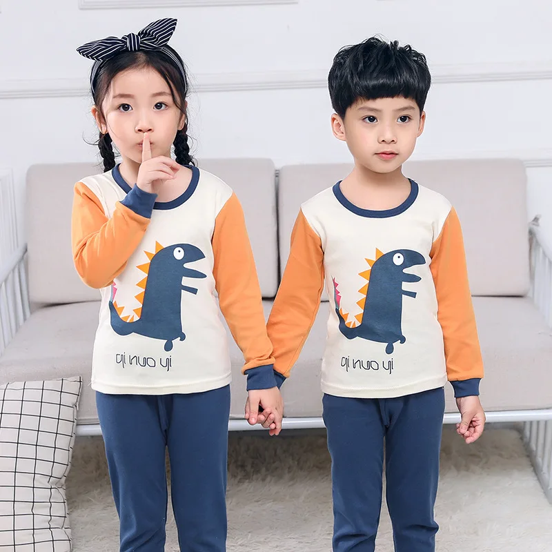 

2021Winter Cartoon Dinosaur Boys Long Sleeve Kids Pajamas Children's 100% Cotton Pajamas Night Suit Baby Girl Sleepwear Pyjamas