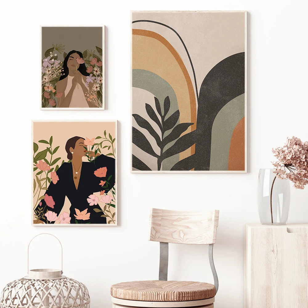 

Abstract Fashion Girl Boho Canvas Painting Art Nordic Posters and Prints Wall Pictures for Living Room Decoration Frameless