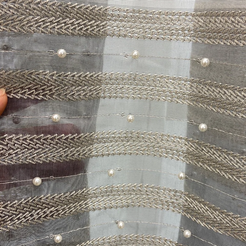 

2020 Tiyana New Stripe Embroidered Beads Window Screen Luxury Living Room Bedroom Window Curtain European Style Gauze AG534#4