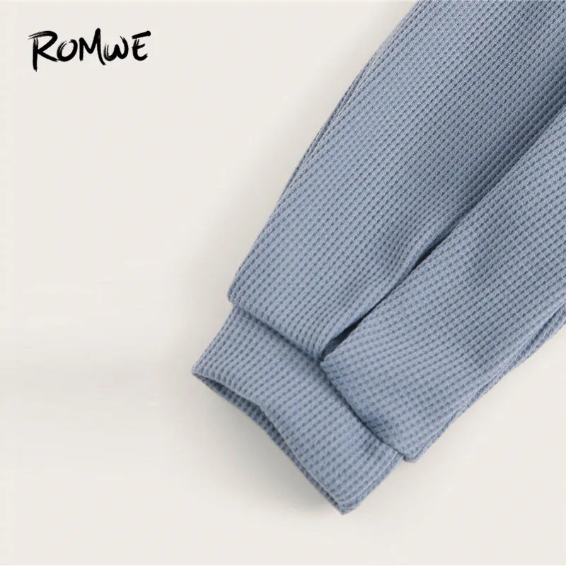 ROMWE V шеи Drawstring Передняя футболка осенняя одежда для женщин Повседневная короткий топ с длинными рукавами осенние однотонные женские топы одежда