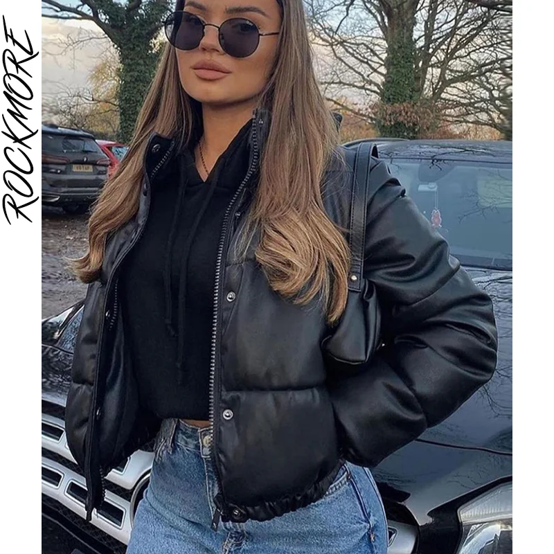 

Rockmore PU Leather Cotton Coats For Women Winter Cropped Jacket Fall Bubble Outerwear Female Bomber Parkas Fashion Manteau Hot
