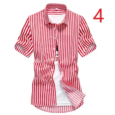 

Men's Striped Short Sleeve Shirt Summer Korean Slim Casual Plaid Shirt Teen White Men's Inch Tide