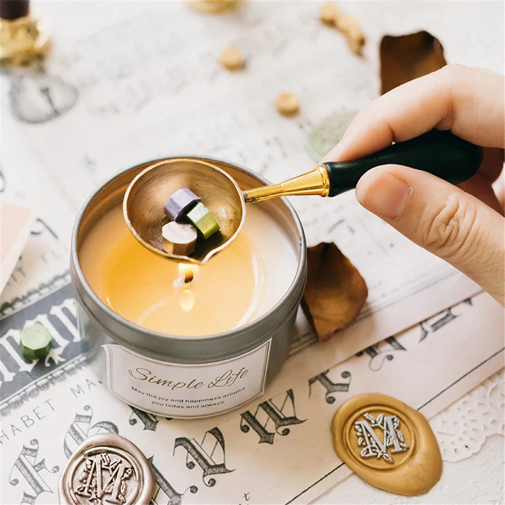 

1pc Thickened Copper Wax Melting Spoon Stamp Sealing Spoon Wooden Handle Spoon for Wedding Christmas Post Gifts Art Craft Making