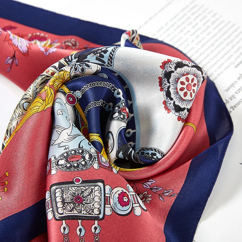 

New Fashion Small Square Silk Scarf Female Hair Tie Band Bag Flight Attendant Professional Decorate Towel Shawl 53*53cm