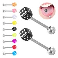 1 pair colorful acrylic tongue piercing jewelry good luck dice tongue rings 14g women stainless steel tongue ring bars barbell