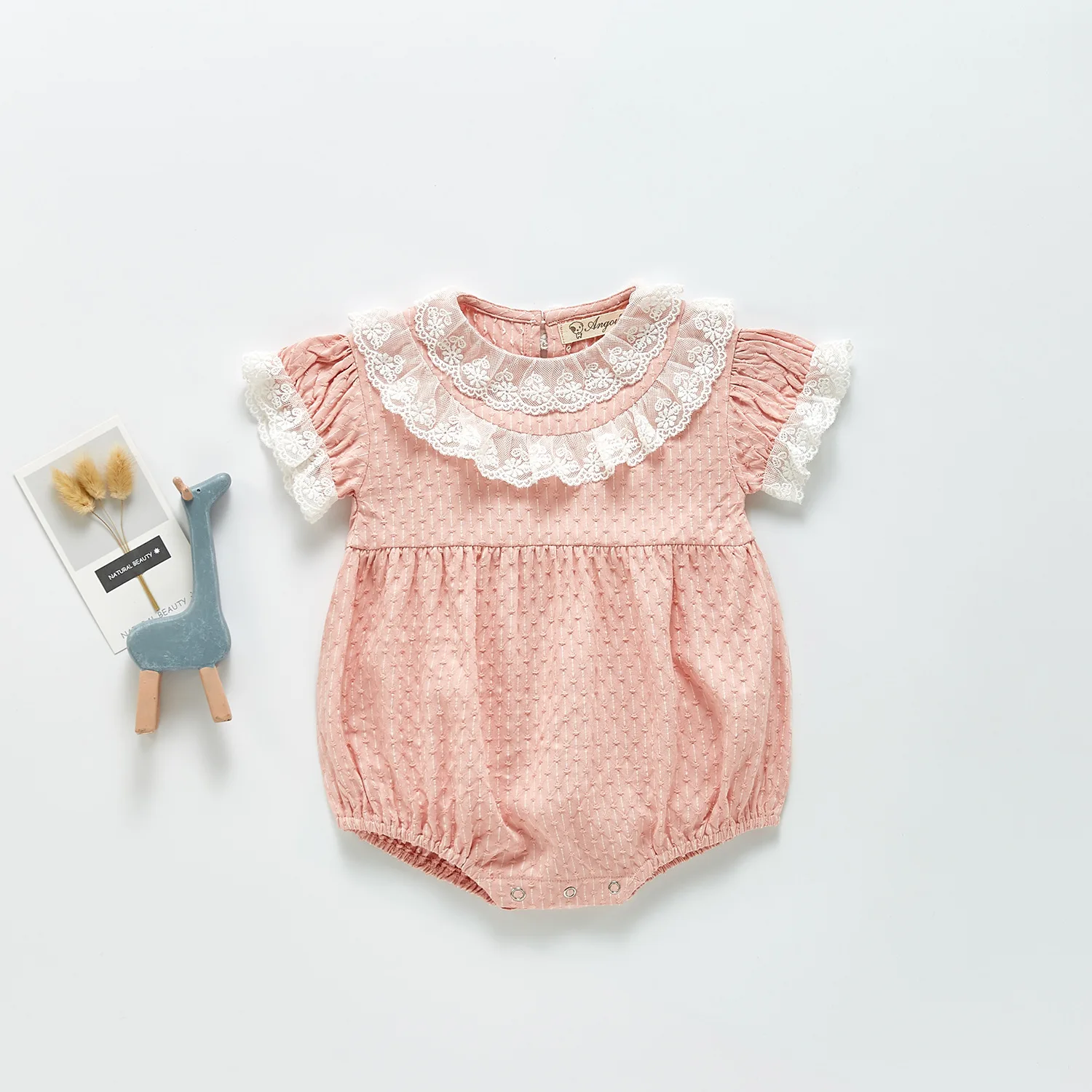 

Newborn Infant Baby Girl Cotton Fashion Jacquard Short Sleeve Bodysuit Summer New Toddler Lace Mesh Collar Thin Bodysuits