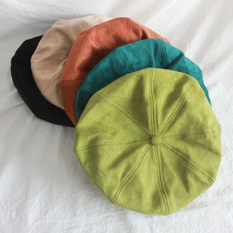 Новый замшевый берет в стиле Ins для осени и зимы женская теплая шляпа газетчика во