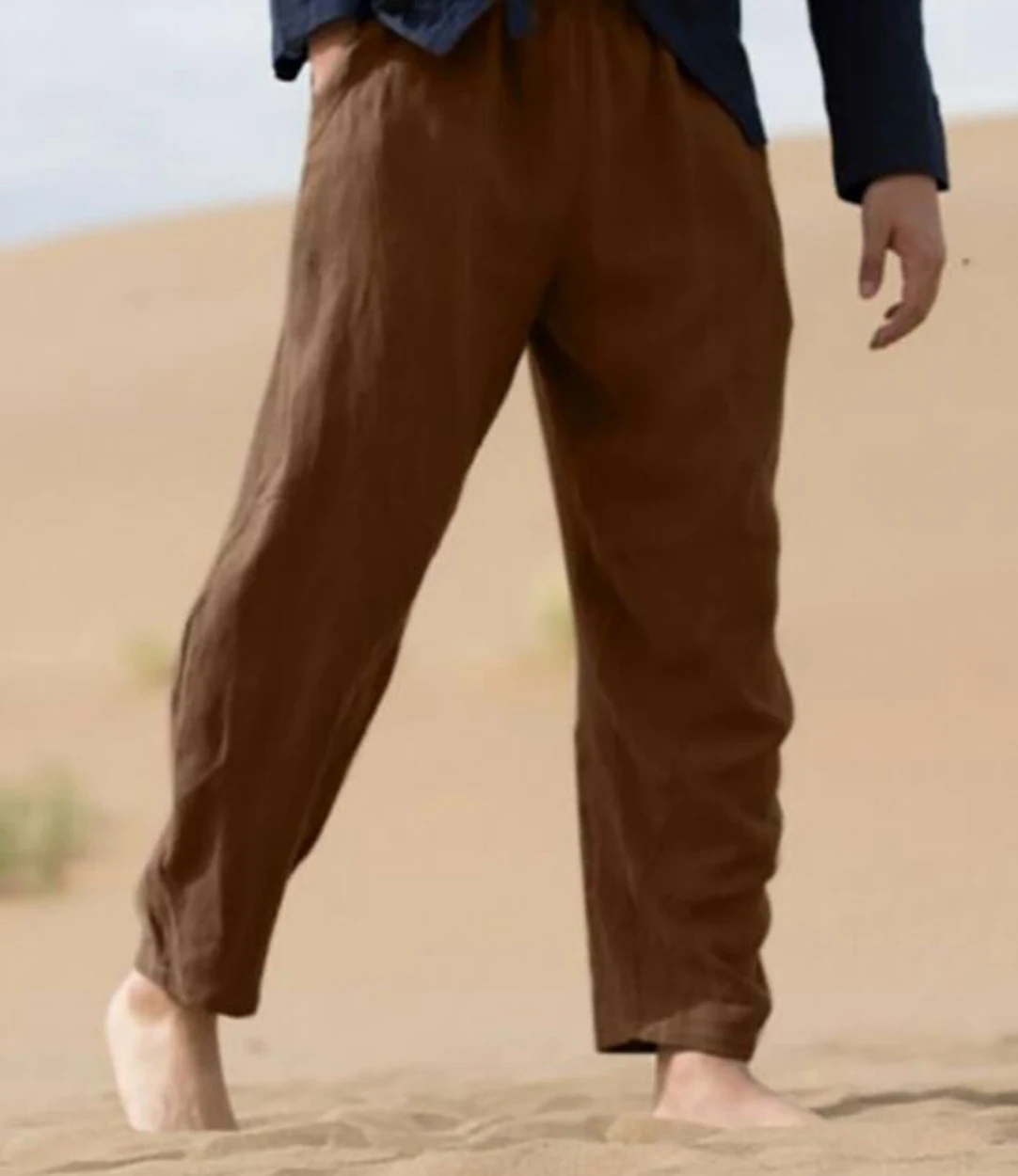 

Men's Pants Elastic Waist Casual Blended Breathable and Comfortable Beack Spring Summer Men Loose Long Pants Lugentolo