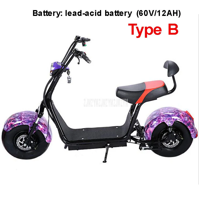 B lead-acid battery Большой 2-колесный скутер с новых электрических транспортных средств, для взрослых, для езды на велосипеде Электрический Уход за кожей лица маска Велосипедный спорт Мотоцикл Скутер самокат с сиденьем пройденное расстояние в милях 40 км 1000W A/B Тип - Цвет: B lead-acid battery