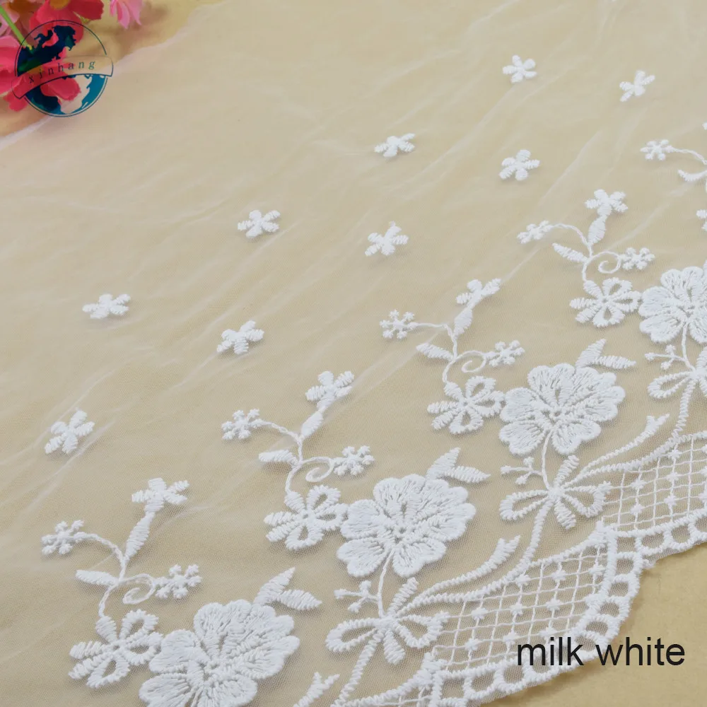 Кружевная лента из хлопка белая шириной 30 см с вышивкой гипюровая ткань для