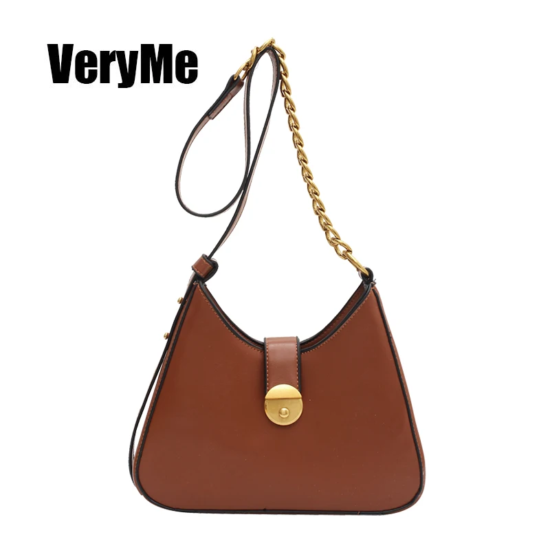 

VeryMe PU Leather Underarm Bag For Women Vintage Half Moon Small Shoulder Bag Chain Crossbody Messenger Bag Versatile bolso lujo