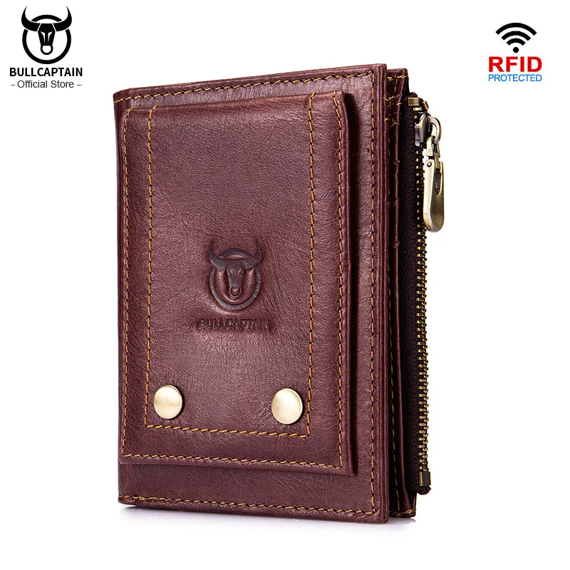 

BULLCAPTAIN Classic Style Men Wallet Coin Purse Small Mini Rifd Card Holder High Quality Hardware Pull Card Wallet's Fashion