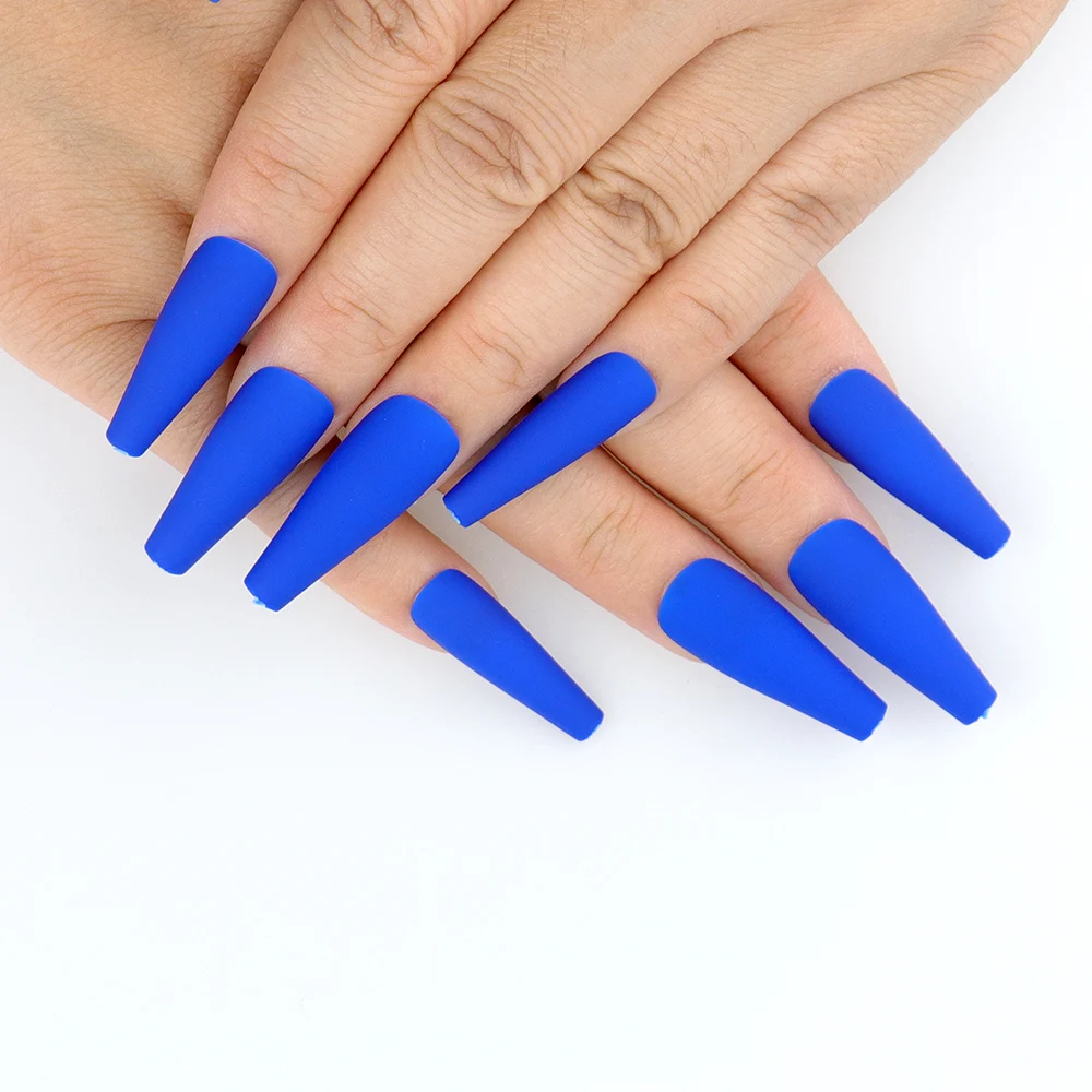

MATTE Black Long Coffin Nails 100Pcs Fake Nail Ballerina Pink Blue Acrylic nail Full Nail Art Tips Beauty Artificial False Nail