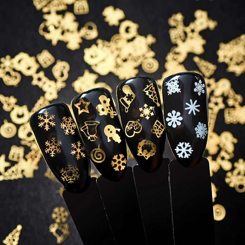 Четыре лилии 3D золотые металлические Ломтики украшения для ногтей Рождество