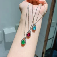 funmode sparkling red green waterdrop cubic zircon charms necklace pendant for women dress accessories bisuteria fn83
