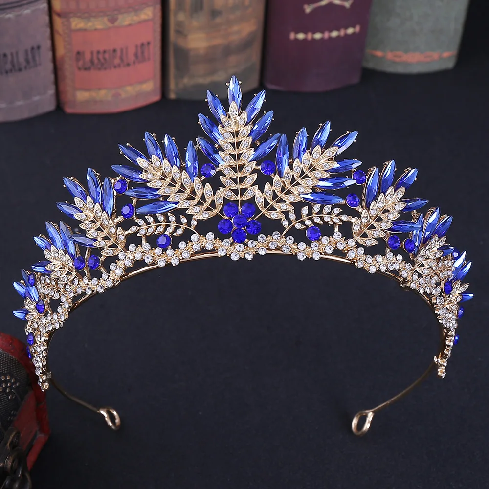 Baroque Blue Crystal Tiaras And Queen Crowns Wedding Hair Accessories Bridal Crown Headpiece Bride | Украшения и аксессуары
