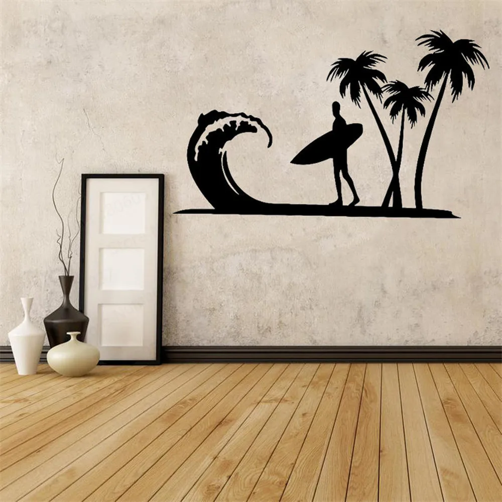 Виниловая наклейка с логотипом серфинга и пальмы на стену для экстремального