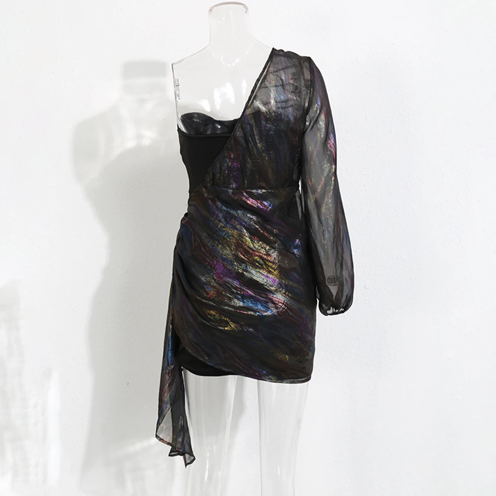 Missord 2020 женское мини платье с неровным вырезом и принтом длинным рукавом из