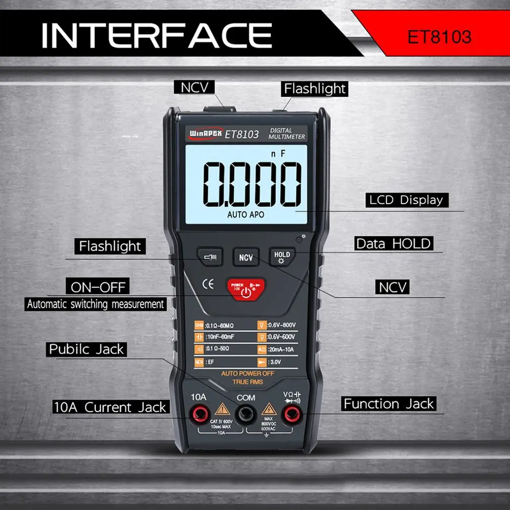 

Digital Multimeter Auto Range Auto Measure AC/DC Voltage Current Capacitance Resistance Meter LCD Display Multimeter