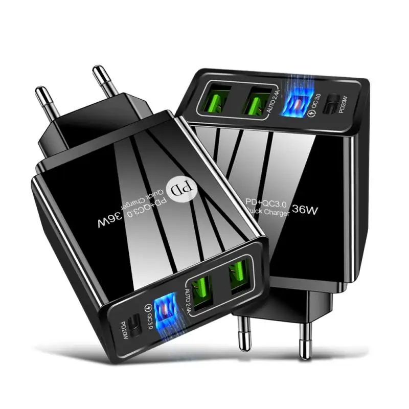 

1PC Charger Plug High Quality PD 20W+QC3.0 2.4A Dual USB Fast Charge Mobile Phone Charger Multi-port USB Plug Accessories