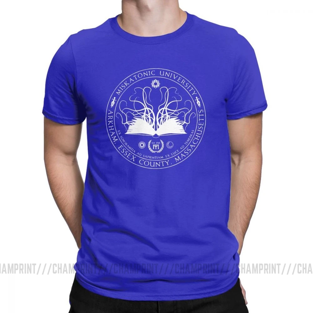 Синий Miskatonic Sigil Call Of Cthulhu, мужские футболки, Miskatonic loveccraft Arkham, хлопковые футболки с короткими рукавами, футболка с круглым вырезом, топы - Цвет: Синий