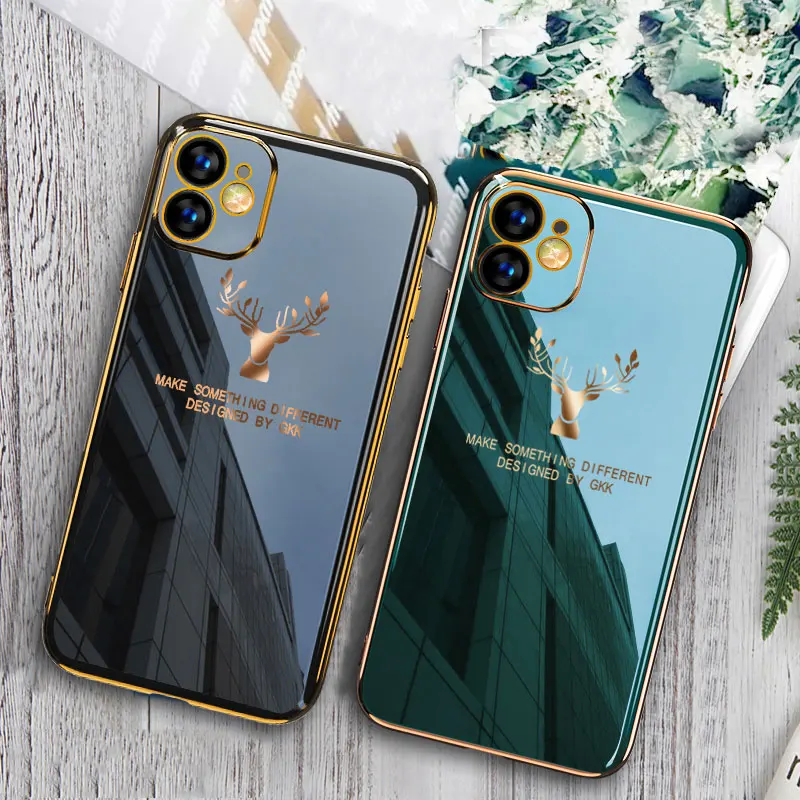 boucho electroplated case for iphone 12 mini 11 pro max xs xr x 7 8 6 6s plus se luxury plain color deer pattern soft tpu cover free global shipping