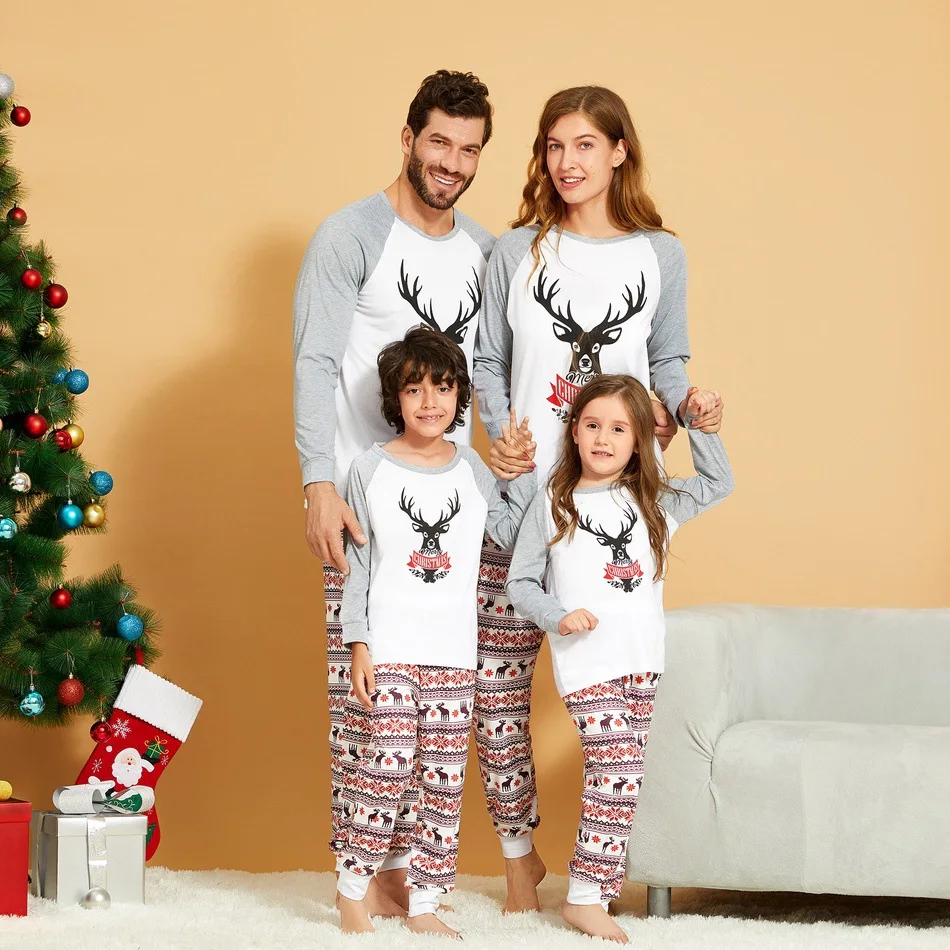 

2020 New Christmas Family Matching Long Sleeve Pajamas Set Father Mother Kids Baby Romper Clothes Elk Print Pajamas Set