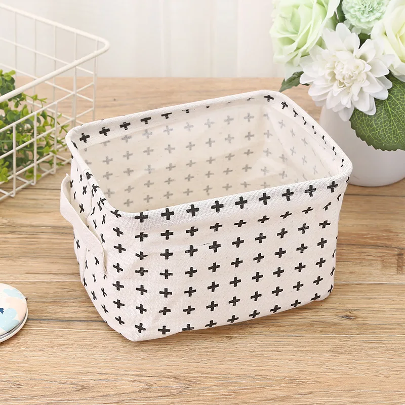 Хлопковая льняная настольная корзина для хранения дерева коробка вещей с ручкой