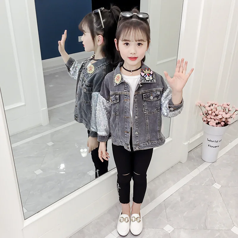 Джинсовая куртка с единорогом для девочек пальто одежда детей осенняя маленьких