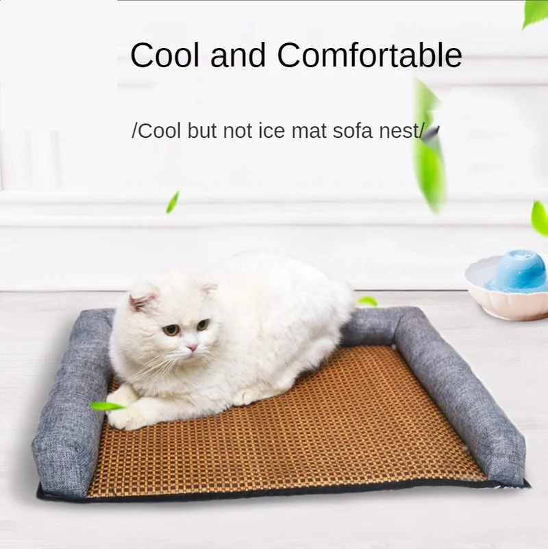 New Rattan Pet Bed Mat Cool  Breathable Dog Mat In Summer Dogs and Cats Mat Nest Hand-woven Sofa Pet Nest Dogs Pets Accessories