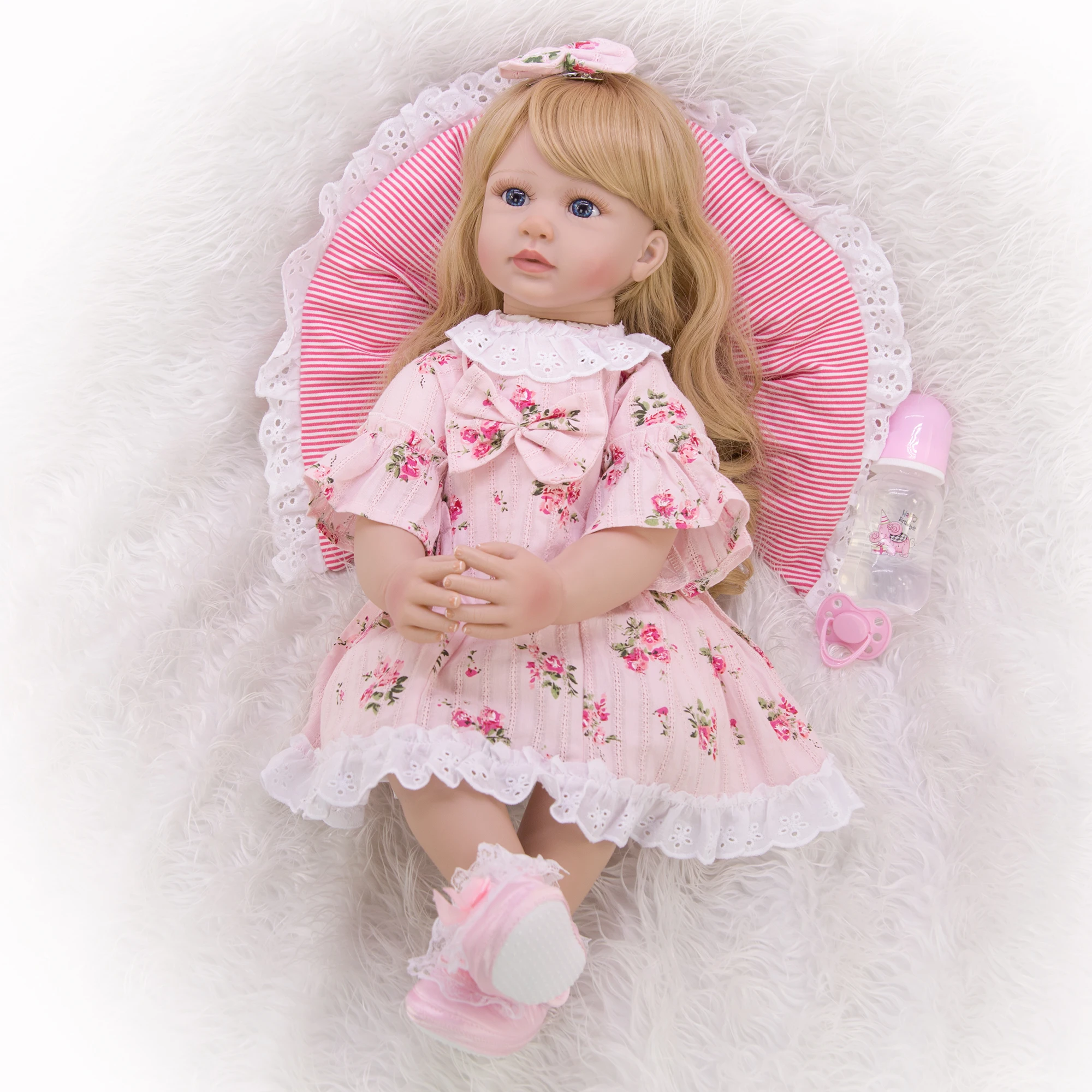 Кукла реборн для девочек тканевая нательная кукла 60 см с длинными золотыми