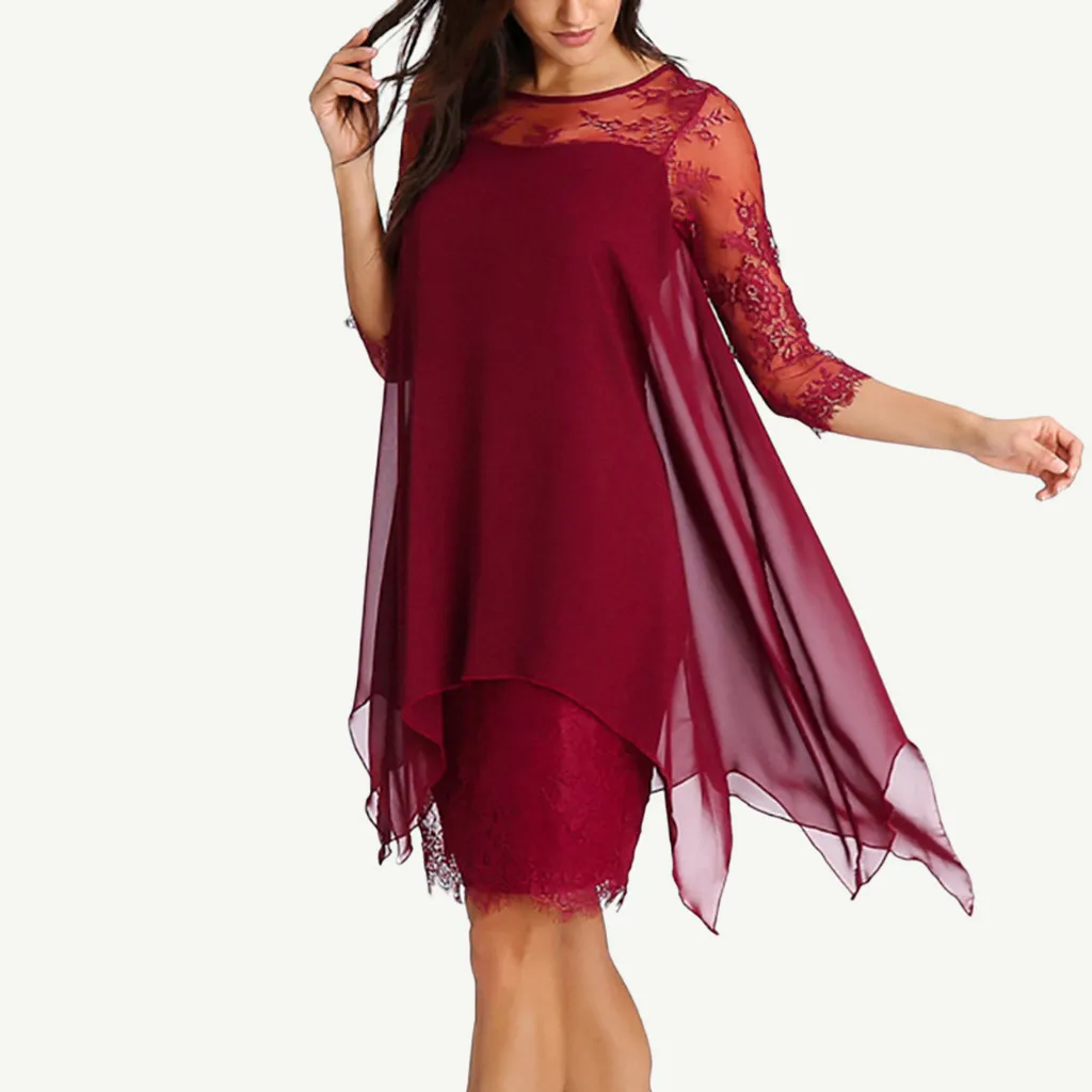 MIARHB женское шифоновое платье с кружевом и рукавом три четверти Сексуальное