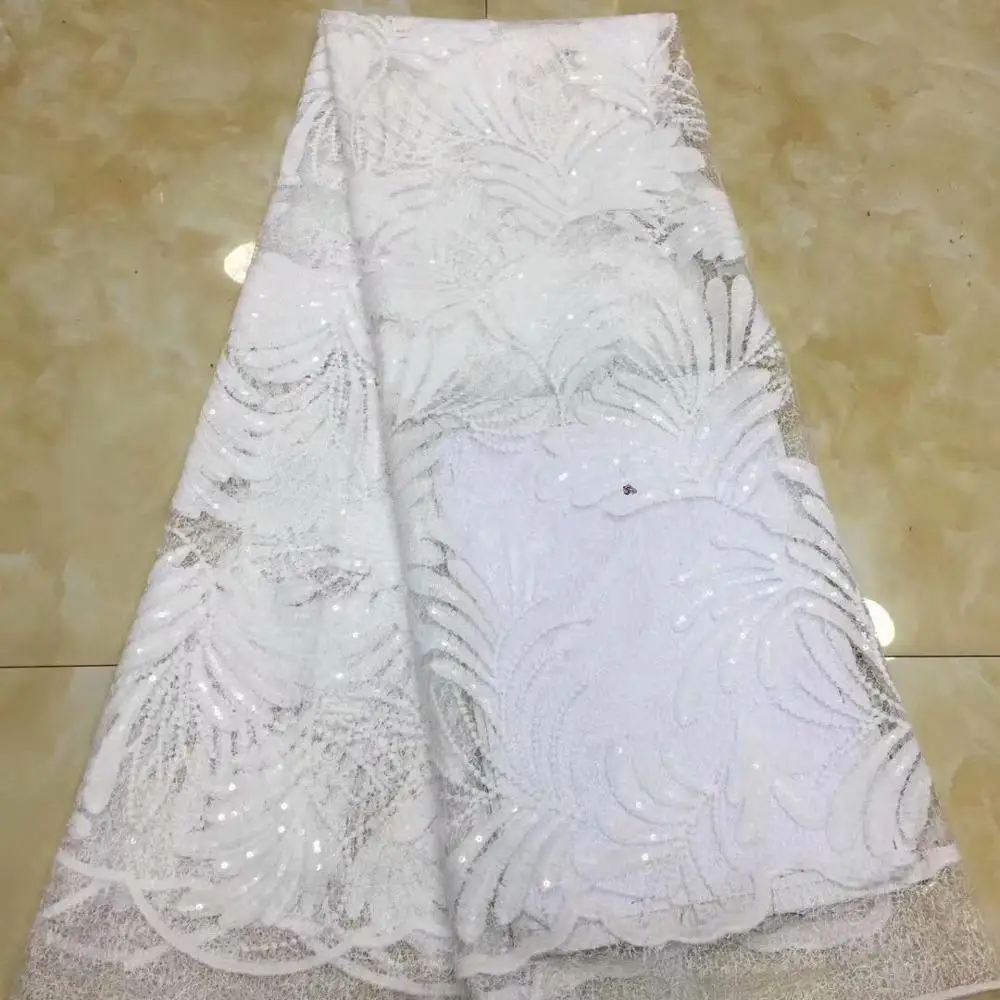 2019 Latest French Laces Fabrics High Quality Sequins Tulle African Lace Fabric For Wedding Nigerian Material 5 Yards | Дом и сад