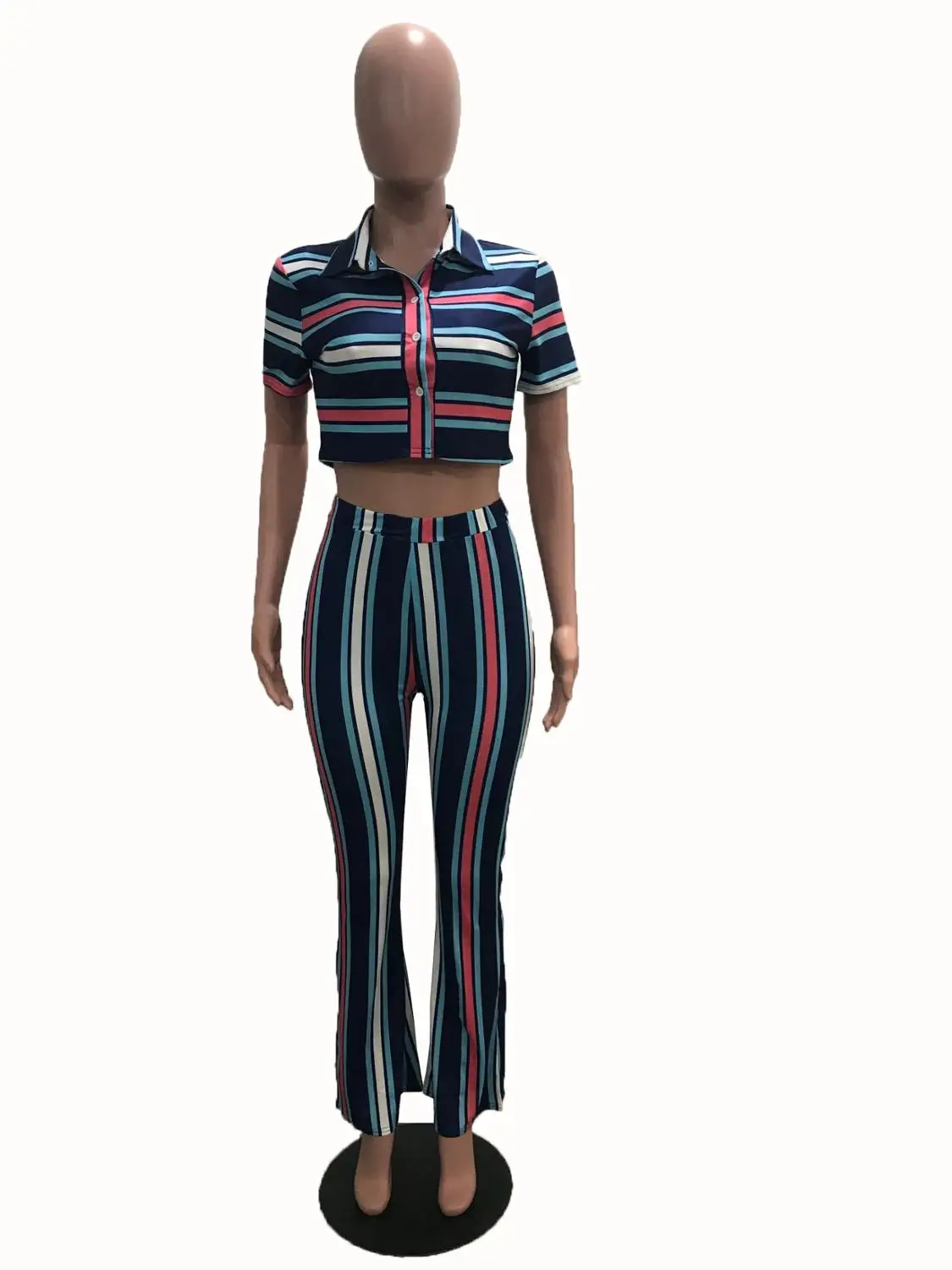 Женский укороченный Топ С Разноцветными полосками на пуговицах прямой брючный