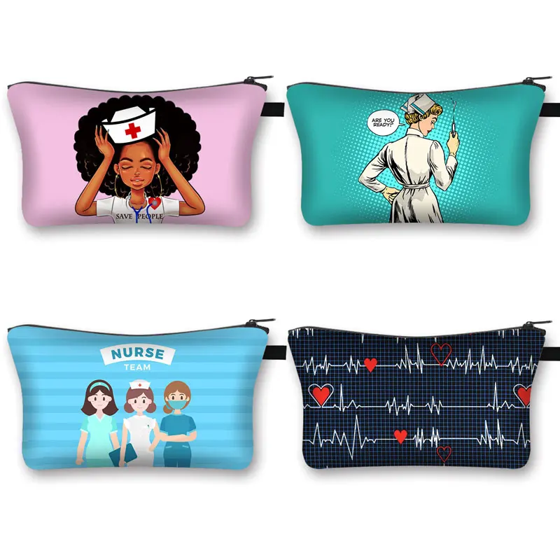 

Thank You Doctor & Nurse Cosmetic Case Women Makeup Bags Ladies Storage Bags for Travel Nurse with Angel Wings Mini Handbag