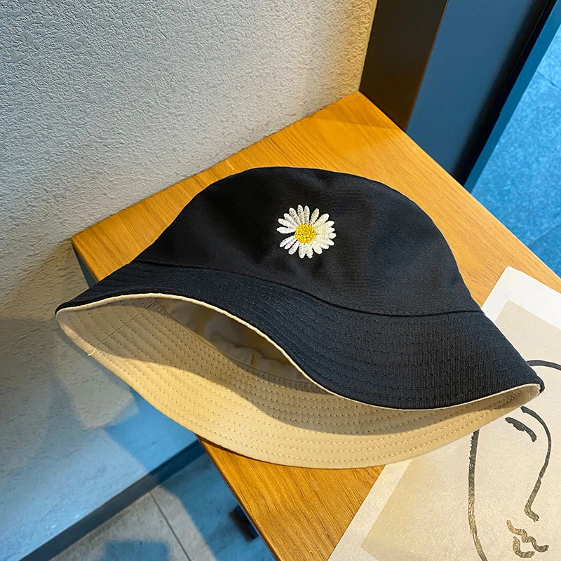 Spring women Bucket fishing Hats Sunscreen sun cap Little daisies Double-sided wear Spring lady fisherman hat