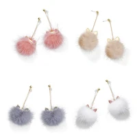 new s925 silver needle fallwinter cat ear mink hair ball earrings for women korean fashion cute earrings accessories for girls