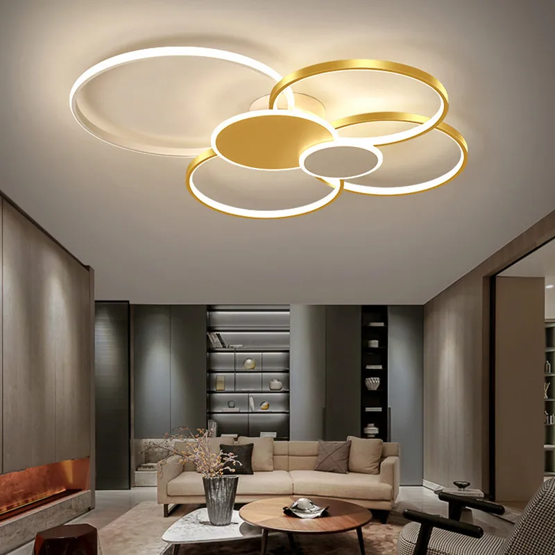 

Modern Led Ring Ceiling Chandelier Gold Black with Remote Control for Bedroom Living Teen Room Decoration Home Fixture Luster