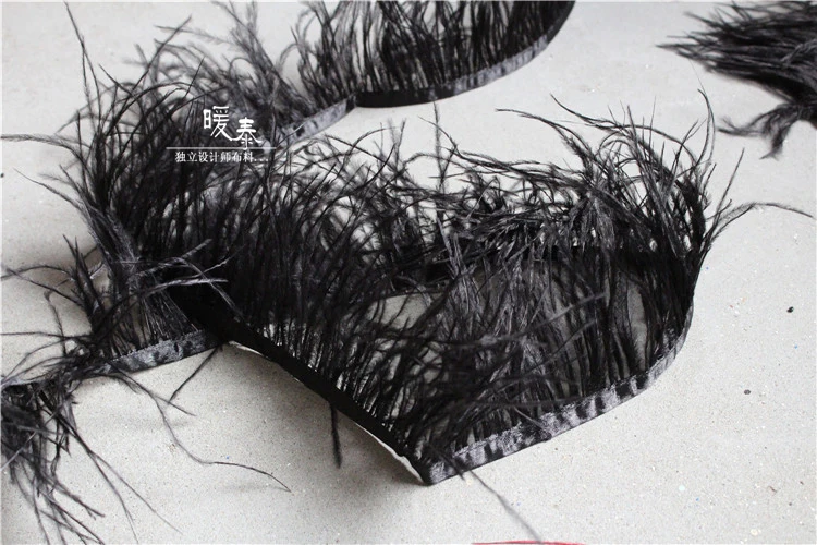 Черное страусиное перо кружевная отделка с кисточками DIY Ошейники бахромой фото