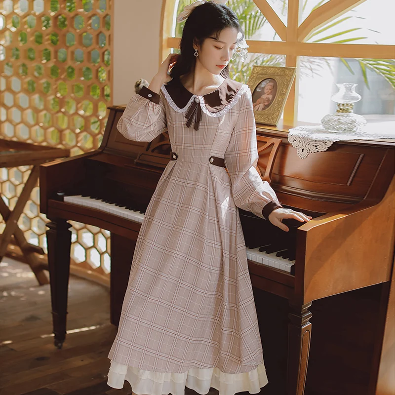 

Осенняя одежда 2020, новинка, французское искусство, ретро Сетчатое платье на талию, темпераментное милое платье в стиле преппи с кукольным во...