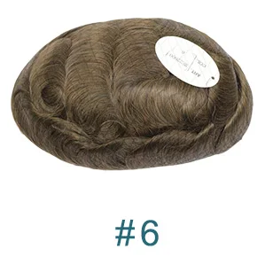 6 # Eversilky человеческие волосы прочные шиньоны Кружева Тонкий PU сменная система для мужчин Toupees человеческие волосы прочные шиньоны кружева& PU - Парик Цвет: 6 #