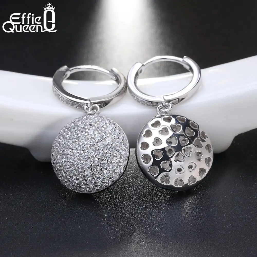 Effie queen Стерлинговое Серебро S925 серьги круглой формы микро проложили AAA CZ блестящие выдолбленные сердце задняя сторона серьги-кольца TSE42