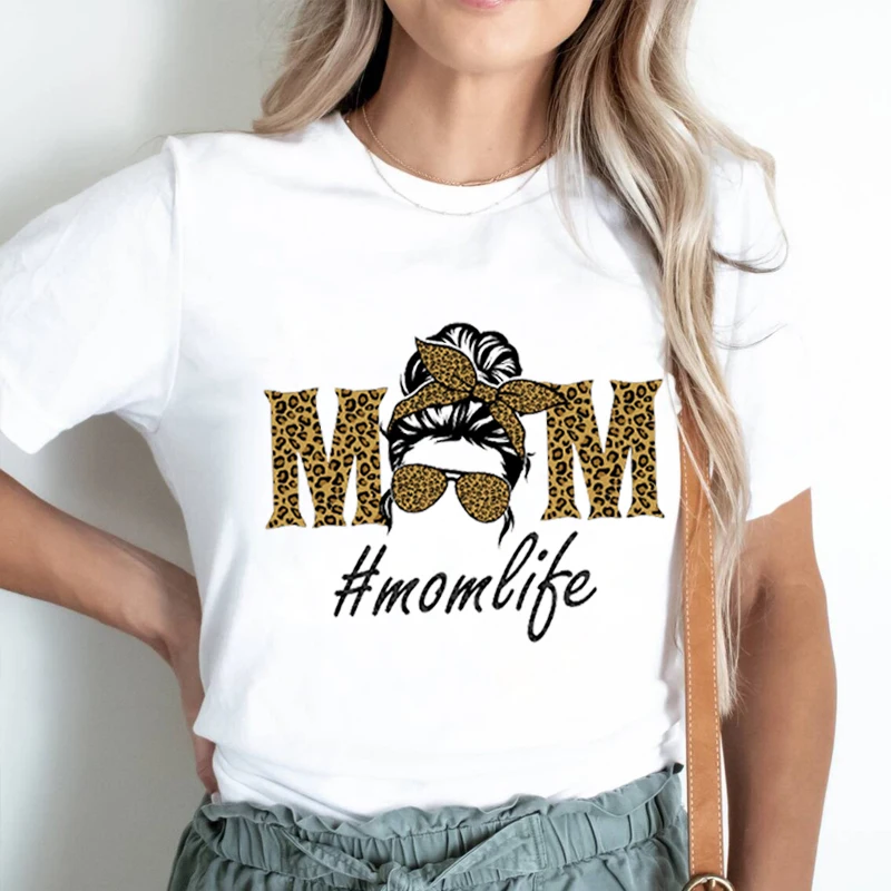 Женская модная прическа с коротким рукавом Повседневная футболка принтом