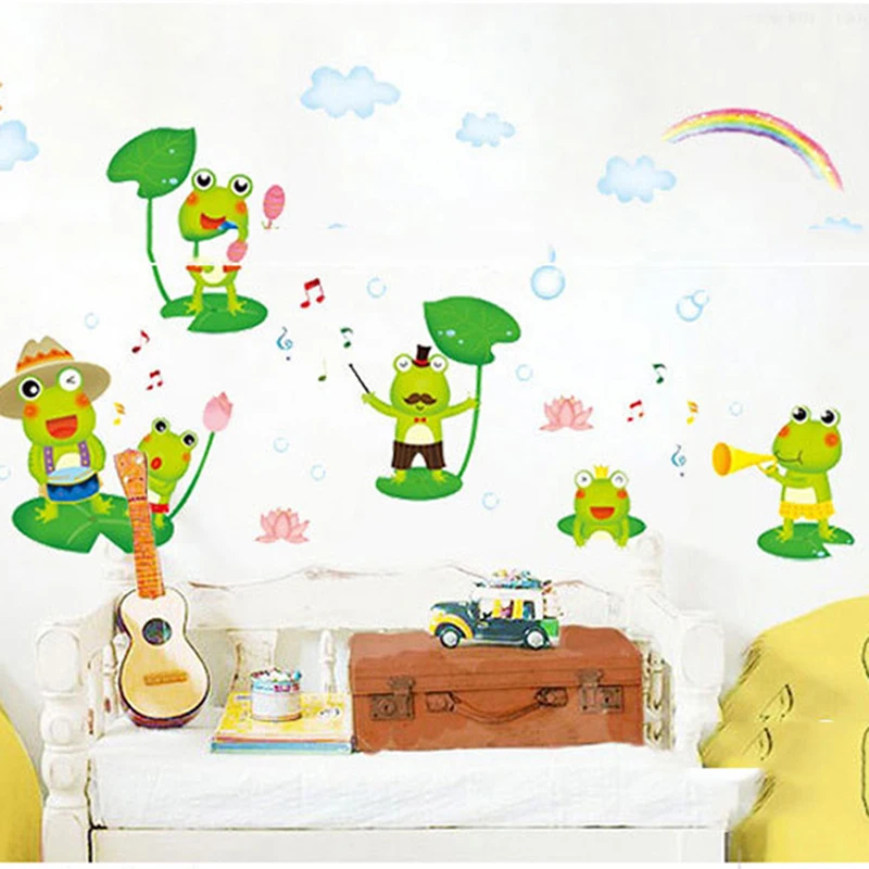 Cartoon Happy Frog Wall Sticker For Kids Room Children's Bedroom Home Decoration Mural Animals Nursery Stickers Wallpaper | Дом и сад