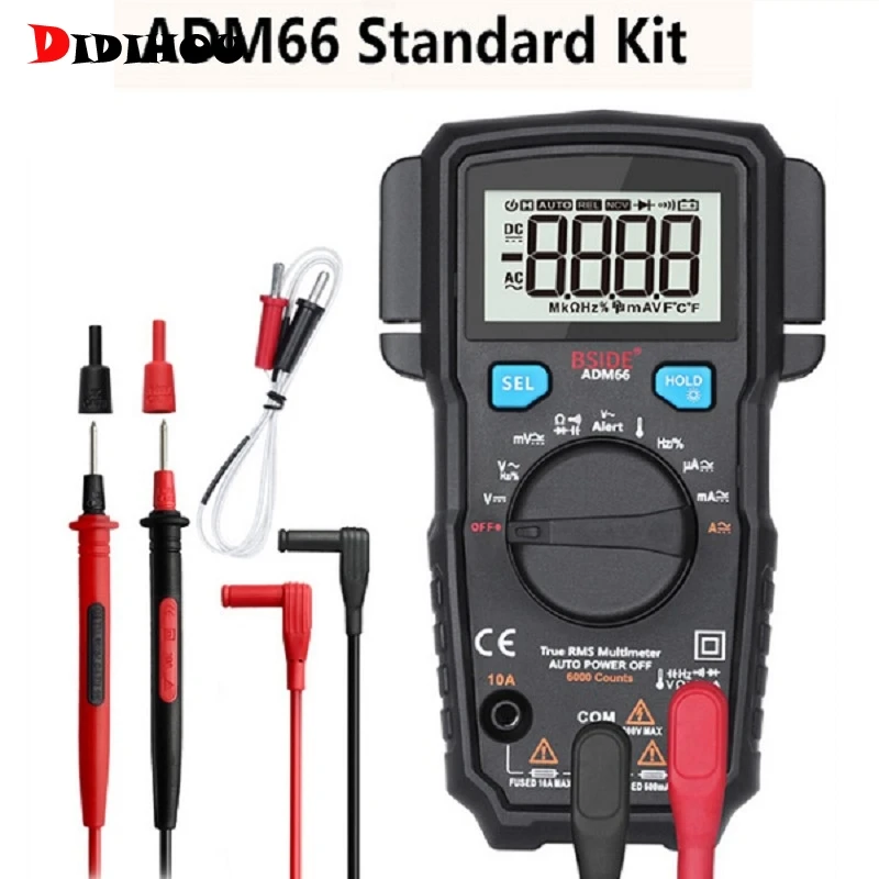 Digital Multimeter BSIDEADM66 62 Auto Range True RMS DMM DC/ Voltage Current Temperature Capacitance Diode Ohm Tester Probe | Инструменты