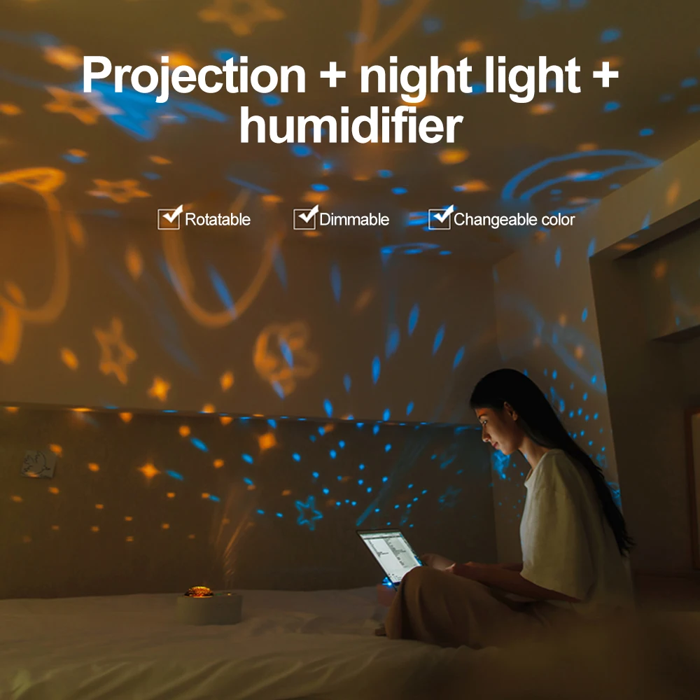 

USB LED Starry Sky Projection Night Light Double Water Moist Projection Bedroom Living RoomDesktop Lamp Birthday Gift for Girls