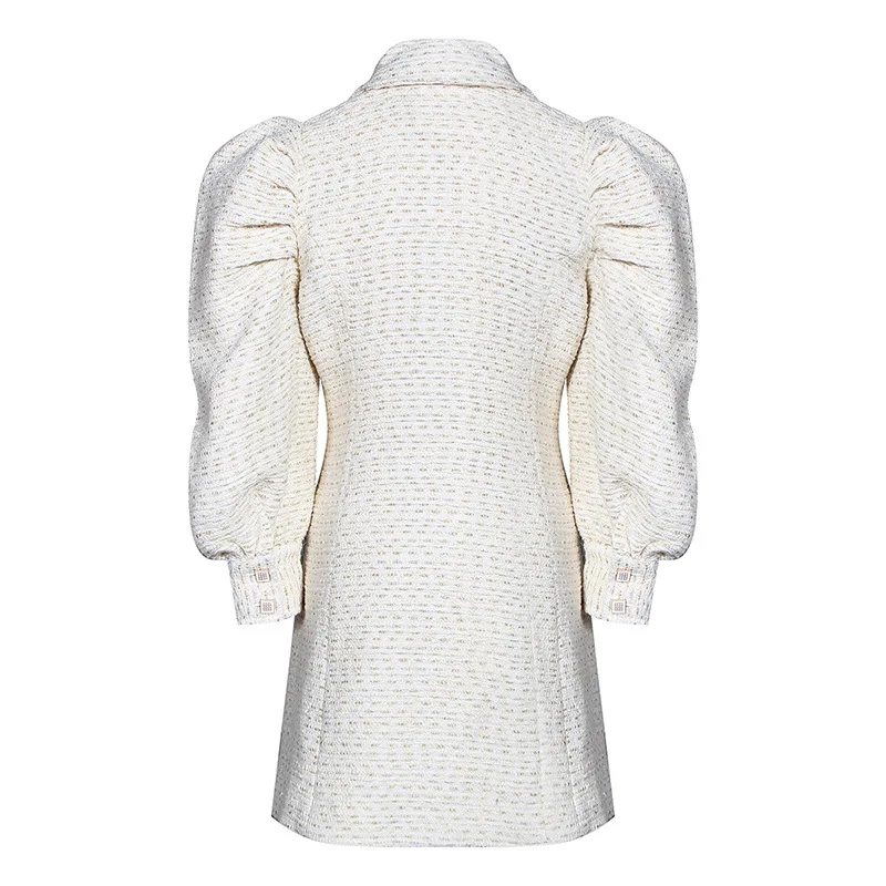 Женское шерстяное пальто GetSpring двубортное твидовое с рукавами-фонариками