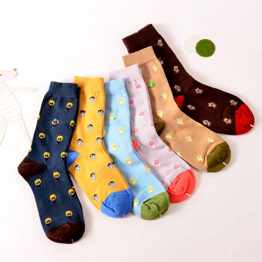Чёсаный хлопок забавные с милым животным узором женские носки Харадзюку