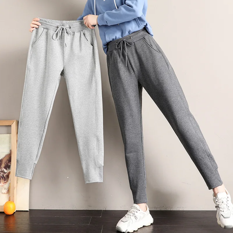 

Women High Elastic Waist Drawstring Trousers Female Thick Casual Harem Pants Autumn Winter Ladies Sportswear New Bottoms A271