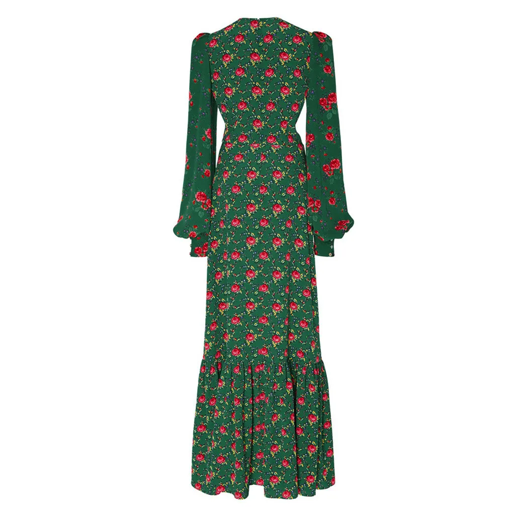 Модное тонкое приталенное вечернее платье в стиле ретро с воротником и принтом